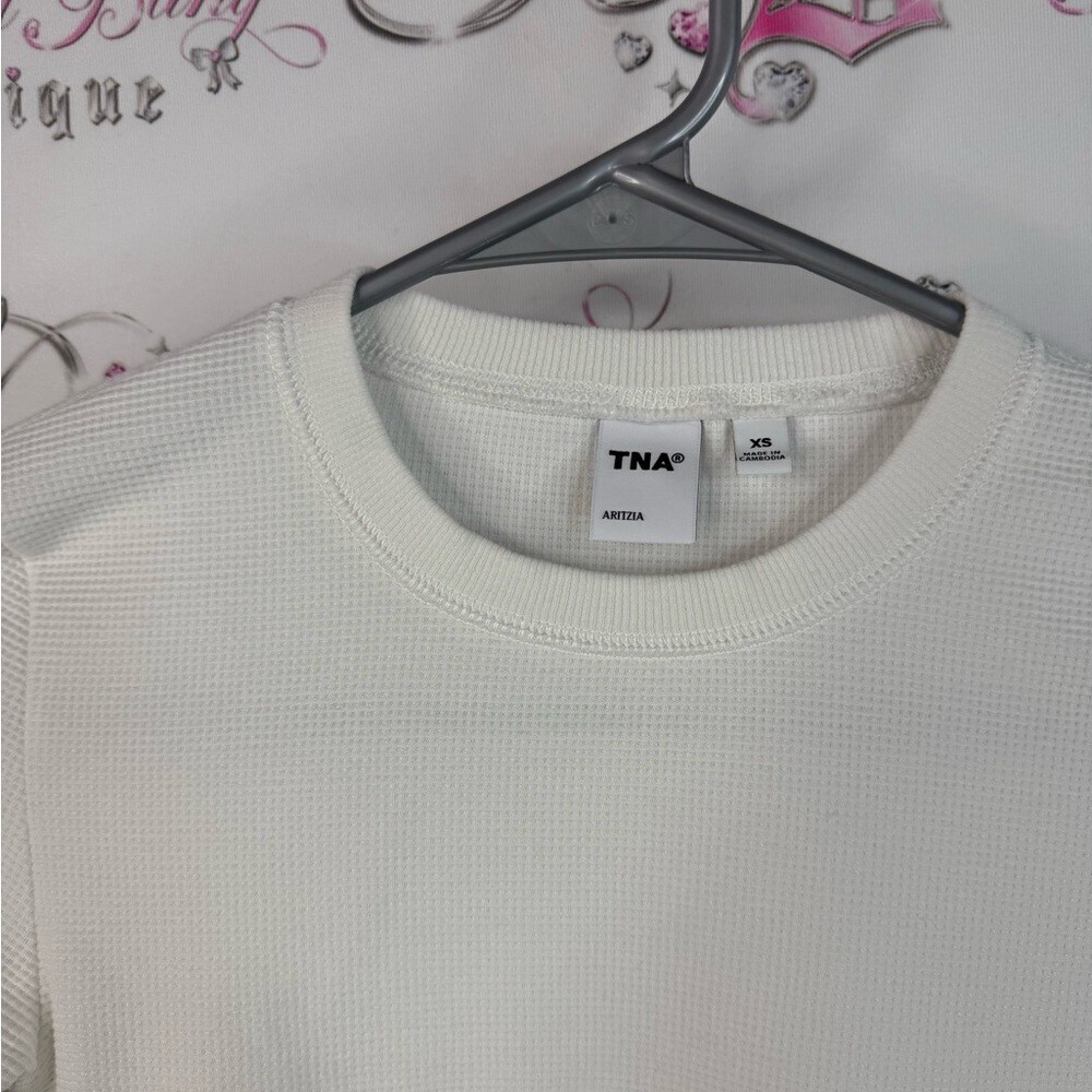 TNA Aritzia shirt waffle knit thermal white comfy Cream Long Sleeve Top - Picture 9 of 13